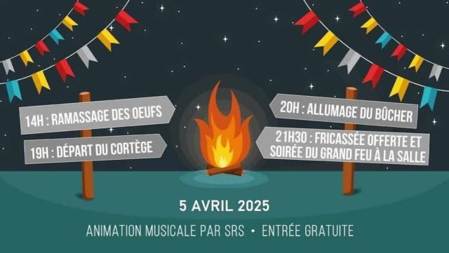 L’ASBL Les Bacchus et la Jeunesse Nivezétoise ont le plaisir de vous inviter au 38ème Grand Feu de Nivezé ce samedi 5 avril 2025! 🔥
Programme de la journée/soirée :
- A partir de 14h : tour dans le village et ramassage des ingrédients (œufs et lard) pour l’omelette du soir 🥚🍳🥩
- 19h : formation puis départ du cortège de la Salle l’Aurore vers la prairie du Grand Feu 🚶🚶‍♀️
- 20h : allumage du bucher 🔥
- A partir de 21h30 à la Salle l’Aurore : distribution de l’omelette (gratuite) et soirée animée par DJ SRS (Etienne Servais DE Sound) / entrée gratuite 🥳🍻🎉
On espère vous y voir en nombre!
L’ASBL Les Bacchus et la Jeunesse Nivezétoise