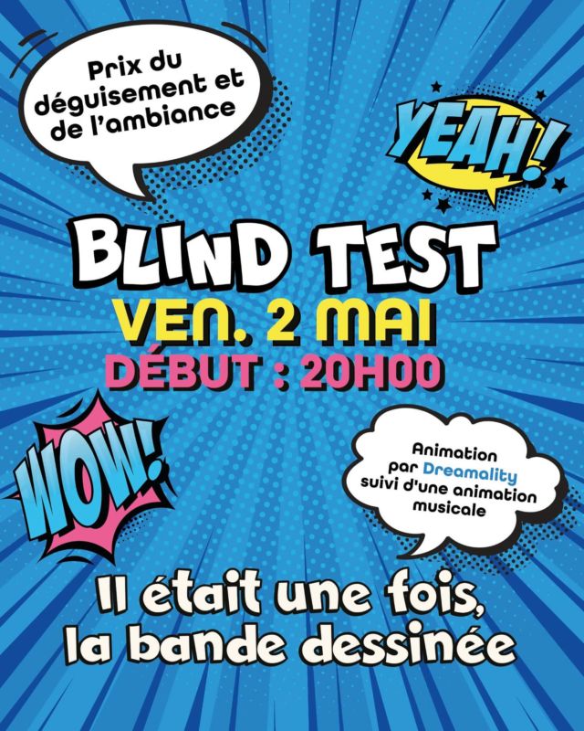🎭📚 𝐈𝐋 𝐄́𝐓𝐀𝐈𝐓 𝐔𝐍𝐄 𝐅𝐎𝐈𝐒 𝐀̀ 𝐍𝐈𝐕𝐄𝐙𝐄́ 📚🎭
Cette année, la Jeunesse plonge dans l’univers des bulles et des onomatopées pour une soirée haute en couleurs ! 💥✨

𝓗É𝓡𝓞𝓢, 𝓥𝓘𝓛𝓐𝓘𝓝𝓢, 𝓖𝓐𝓤𝓛𝓞𝓘𝓢, 𝓒𝓞𝓦-𝓑𝓞𝓨𝓢 𝓞𝓤 𝓢𝓤𝓟𝓔𝓡-𝓗É𝓡𝓞𝓢, tout le monde a sa place dans cette grande aventure – mais attention aux rebondissements ! 💀🏰🚀

🎤🔊 𝐀𝐍𝐈𝐌𝐀𝐓𝐈𝐎𝐍
Dreamality sera aux manettes pour faire vibrer vos tympans au rythme des plus grands tubes et de la pop culture ! 🎶
Des LOTS seront décernés au podium, ainsi qu’aux plus audacieux personnages de cette fresque épique ! 🥳🎯
Qui sera aussi mythique que notre fameux Chat de Geluck ?🏆

🕐 𝐈𝐍𝐅𝐎𝐒 𝐏𝐑𝐀𝐓𝐈𝐐𝐔𝐄𝐒
Le grand livre de l’aventure s’ouvrira à 20h ! Formez vos équipes de 4 à 6 compagnons de quête. 📚👥
Participation : 5€ pp. (paiement à l’entrée).
Le chapiteau sera chauffé pour que même le Capitaine Haddock ne puisse pas râler du froid ! 🧡⛈
Et après l’affrontement des neurones, place à la fête avec un DJ pour électriser la nuit ! 💃🏻🤺

📝 RESERVATION AUPRES DE VICTORIA PHILIPPE - 0472/42.47.35 (uniquement par message). 

🍷 𝐁𝐎𝐈𝐒𝐒𝐎𝐍𝐒
Que serait une BD sans une bonne potion magique ?

Softs
Bières (élixirs divers et variés 💪)
Val Dieu & Blanche de Liège rosée
Eaux miraculeuses
Vins & accompagnements 🥂
Shoots de potions et liqueurs mythiques 🦜
GET 27 (parce qu’un héros a toujours besoin d’eau)

| tickets à 2,00€ |

📚 À tous les amateurs et aventuriers, sortez vos plus belles capes et venez écrire votre propre histoire le vendredi 2 Mai !
Promis, pas besoin de parler en bulles, on comprendra tout ! 😉

👨‍👩‍👦🚀 ＴＯＵＳ À ＮＩＶÉＺÉ 🚀👨‍👩‍👦
// NIVÉZÉ, GAGE DE QUALITÉ //

 
📆 𝐂𝐀𝐋𝐄𝐍𝐃𝐑𝐈𝐄𝐑 𝐌𝐔𝐆𝐔𝐄𝐓 𝟐𝟎𝟐𝟓

🌱🔥 Mercredi 30 avril : 𝐵𝒶𝓁 𝒹𝓊 𝑀𝓊𝑔𝓊𝑒𝓉 🎉

🎺🥁 Jeudi 1er mai : 𝗔𝗽é𝗿𝗼 𝗴é𝗮𝗻𝘁 & 𝗮𝗻𝗶𝗺𝗮𝘁𝗶𝗼𝗻 𝗙𝗔𝗡𝗙𝗔𝗥𝗘 𝘀𝗼𝘂𝘀 𝗰𝗵𝗮𝗽𝗶𝘁𝗲𝗮𝘂 (Émulation de Stavelot, entrée gratuite)