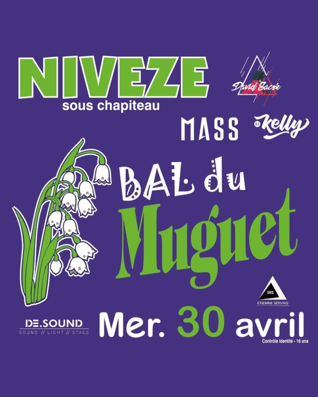 📅 𝟛𝟘 𝕒𝕧𝕣𝕚𝕝 – veille de jour férié oblige, la fête sera de mise (sauf si tu es celui ou celle qui conduit, petit.e malin.gne) !! 🎉🔥🤸‍

🎛🎚 Aux commandes de cette soirée incandescente :
🔊 𝔻𝔸𝕍𝕀𝔻 𝕊𝔸ℂℝÉ
🔊 𝔻𝕁 𝕂𝔼𝕃𝕃𝕐
🔊 𝕄𝔸𝕊𝕊 (première à Nivezé)

🍻 𝒫𝑜𝓊𝓇 𝓇𝒶𝓋𝒾𝓇 𝓋𝑜𝓈 𝓅𝒶𝓅𝒾𝓁𝓁𝑒𝓈 𝒸𝑒𝓉𝓉𝑒 𝒶𝓃𝓃é𝑒 :
Softs
Bières (& ses déclinaisons, du schüss en pagaille 🥰)
Val Dieu & Blanche de Liège rosée
Eaux
Blancs & accompagnements
AMOURETTES
Fleur de Franchimont
Ratafia
Woodberries
GET 27

⚠️ Tickets papier à 2,00€ >> Valables uniquement durant le BAL et le lendemain.

⚠️ Des bracelets 16 et 18 ans seront à nouveau distribués à l’entrée, en conformité avec la loi interdisant la vente de spiritueux (-18 ans).

🍔🍟 🔥NOUVEAUTÉ 2025 - Lα Bαɾαʋαɳɳҽ 🔥
Cette année, une grande nouveauté pour vous régaler tout au long de la nuit ! La Baravanne débarque devant le chapiteau avec une sélection de délices gourmands qui feront chavirer vos papilles.
Préparez-vous à découvrir votre nouveau QG food préféré du Muguet ! 🍟🍔🔥

🔹 ＩＮＦＯＳ　ＤＩＶＥＲＳＥＳ 🔹
Pour ce Muguet 2025, Le Coq vous garantit :
✔️ Une prévente pour éviter les longues files aux entrées : 8€ / voir lien ci-dessous -> https://sales.resevents.be/event/1536/bal-du-muguet-2025
✔️ Plus de cabines WC pour le confort de ces demoiselles
✔️ Une décoration Muguet féérique, un son et des lumières d’enfer ✨

📌 Carte d’identité obligatoire (16 ANS) – un contrôle strict sera effectué à l’entrée.
Si tu viens de souffler ta 15e bougie, il te faudra patienter encore un an ou venir accompagné de ton tuteur 🚸

📌 Sacs à dos interdits aux entrées ! Merci de laisser vos mix maison, bouteilles de Marie-Henriette ou autres canettes Gordon Xplosion et Monster à la maison 🙏🏻

📌 Sécurité assurée. Les organisateurs se réservent le droit d’entrée.

🎫 P.A.F : 10 euros
🎫 Prévente : 8 euros → Lien de réservation : https://sales.resevents.be/event/1536/bal-du-muguet-2025